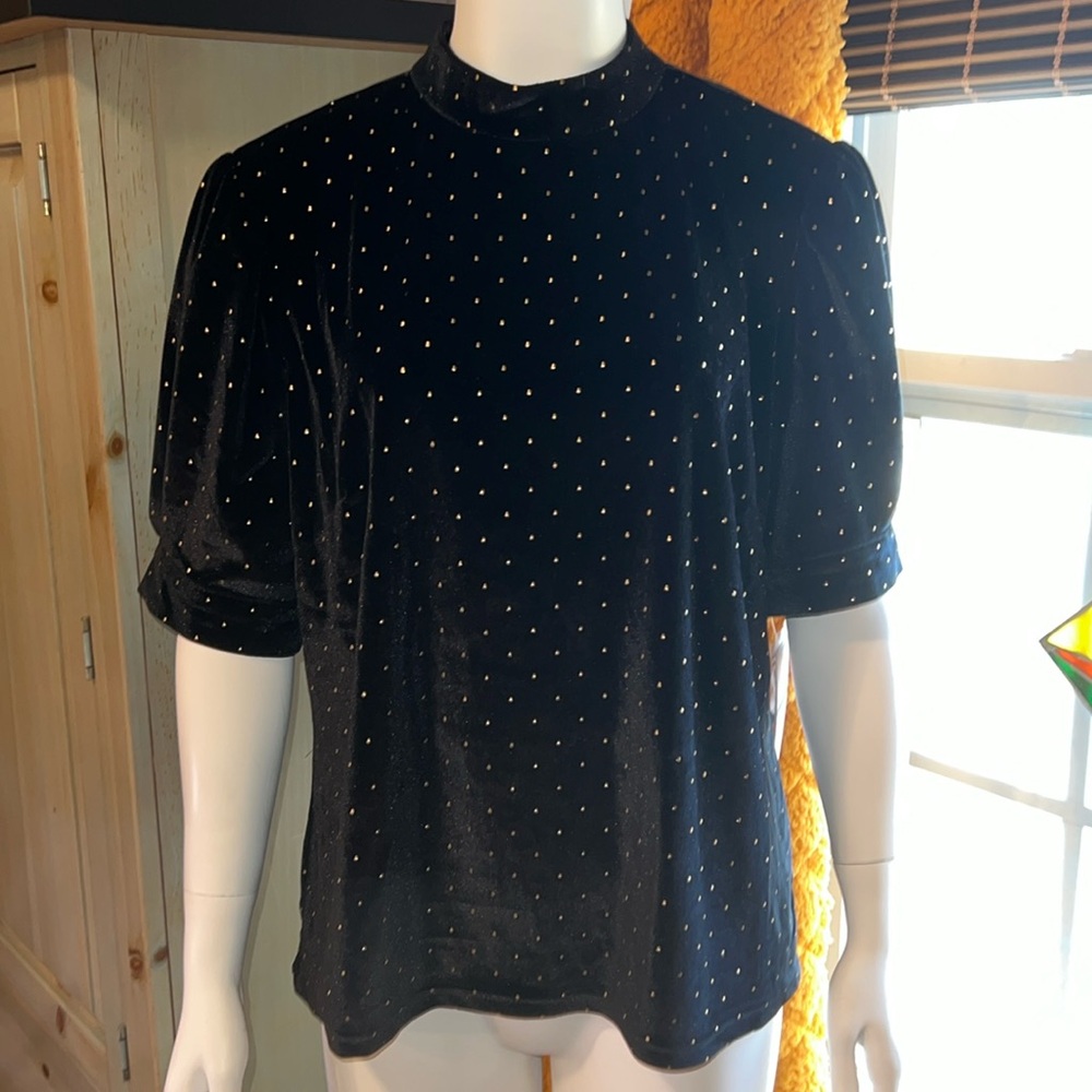 Nanette black velvet top with gold studs